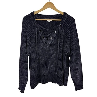 Suéter de Chenilla Umgee Talla L Pullover con Cordones Manga Larga Informal Suave Cómodo Foto 1 de 4