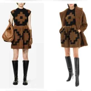 MAX MARA Runway Nada Geometric-intarsia Wool Knitted Mini Dress In Black size M - Picture 1 of 16