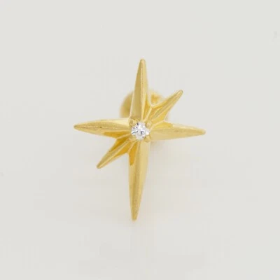 Perno perforador Starburst de oro macizo 14K REAL Starburst cartílago trasero plano calibre 18 Foto 1 de 4