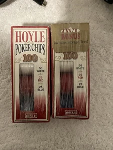Hoyle Official Poker Chips 100 Count 50 White 25 Red 25 Blue Lot Of 2 Boxes - Picture 1 of 3