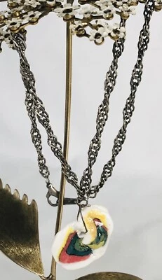 "Collar colgante corazón cerámica pintado a mano cadena Singapur plata antigua 16""" Foto 1 de 4