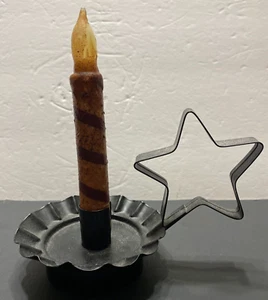 Rustic look star handle Candle Holder w/Battery opperated rustic candle - Picture 1 of 8