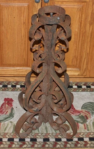 Antique Wrought Iron Industrial Table Base Art Deco Lovely Curves Architectural Cover