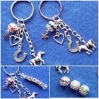 Horse Riding~Lovers Keyring~Horse~Shoe~Heart Charm~5 Colours~Can Be Personalised