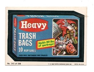 1985 Topp WACKY PACKAGES STICKERS NEAR MINT/MINT STICKER NO 141 HEAVY TRASH BAGS