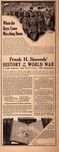 1919 Frank Simonds Historia del Mundo Anuncio impreso Soldados de la Primera Guerra Mundial Regreso a casa - Imagen 1 de 1