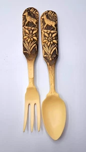 VTG MCM Plastic Fork & Spoon Salad Servers Mountain Goats Flower Made in France - Picture 1 of 4