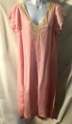 Bonito Camisón Vintage Años 30/40 Rosa Melocotón Seda + Encaje Manga Larga Flutter Cap  Foto 1 de 4