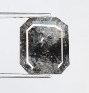 1.55 CT 7.0 MM Natural Salt And Pepper Emerald Shape Loose Diamond For Jewelry - Picture 1 of 14