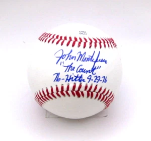 JOHN MONTEFUSCO AUTOGRAPH BASEBALL "THE COUNT NO HITTER 9.29.76" COA FREE SHIP - Picture 1 of 4