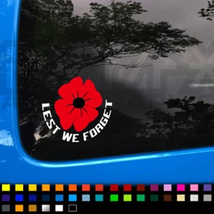 Lest We Forget Car Sticker Decal, Remembrance Memorial Poppy, Vinyl, Van Caravan - Picture 1 of 2