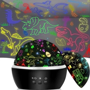Night Light For Kids Dinosaur Toys2 In 1 Rotating Projector Lamp With Dino&vehic - Picture 1 of 2