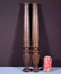 21" Pair of French Antique Solid Oak Posts/Pillars/Columns/Balusters Salvage - Picture 1 of 10