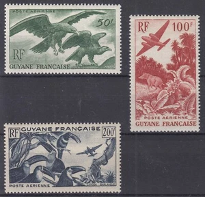 TIMBRE GUYANE 1947 POSTE AERIENNE N° 35/37 NEUFS * GOMME AVEC CHARNIERE - Picture 1 of 2
