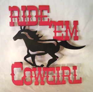 RIDE 'EM COWGIRL METAL WALL HANGER 6"BY 5" - Picture 1 of 1