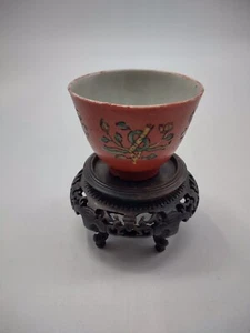 Antique Late 19th Early 20th c. Chinese Export Porcelain Tea Wine Cup Orange - Picture 1 of 7