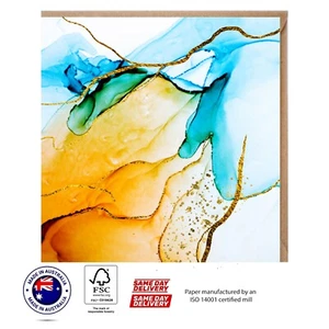 Orange Blue & Gold Abstract Greeting Card - Australian Designs The Abstract set - Foto 1 di 3