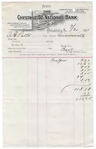 Recibo de cartelera de Chestnut St. Bank 1891 - Filadelfia, PA - viñeta de activos - Imagen 1 de 2