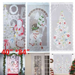 US Lace Christmas Curtain Home Party Decor LED Lights Up Window Door Cloth Xmas - Picture 1 of 15