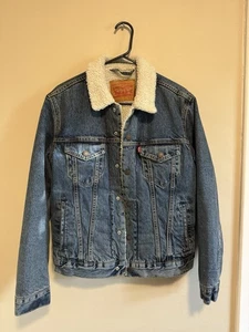 Original Levi's Denim Trucker Style Jacket Lined With Wool - Size Small - Picture 1 of 13