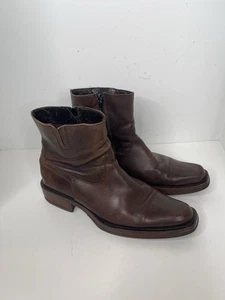 Aldo Men’s size 10 short zipper Boots vintage brown leather Made in Italy Vibram - Picture 1 of 15