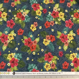 Windham #51780 "Isla" Tropical Island Hibiscus Flower 100% Cotton Fabric 7/8 Yd - Picture 1 of 2