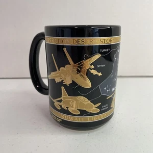 Operation Desert Storm VTG Coffee Mug Kuwait Liberated Tea Cup 22K Gold on Black - Picture 1 of 7