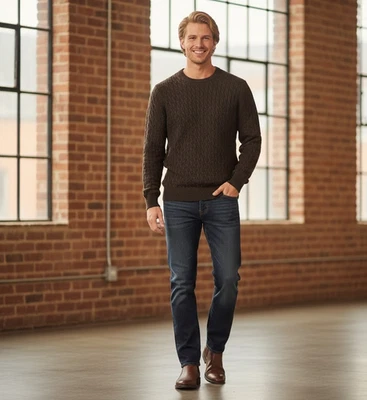 MENS JOSEPH ABBOUD CREWNECK SWEATER SIZE XL 100% MERINO WOOL DK BROWN RN54784 - Image 1 of 4