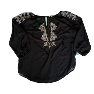 Damen Top Größe Small Stickerei durchsichtig schwarz Witchy Western Biker Whimsigoth - Bild 1 von 6