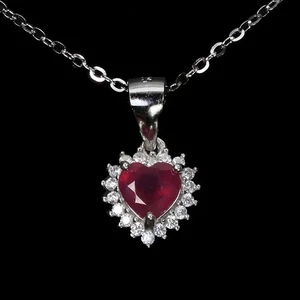 2.00Ct Heart Cut Lab Created Red Ruby Halo Women's Pendant 14k White Gold Plated - Picture 1 of 6