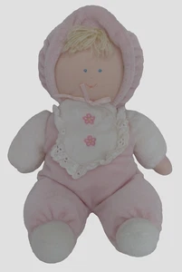 Vintage Eden Baby Doll Soft Plush Terry Cloth Pink Outfit Blonde Hair 10" Soft - Picture 1 of 7
