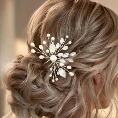  Perla Novia Boda Alfileres de Pelo Plata Cristal Piezas de Pelo Novia Estrás  Foto 1 de 4