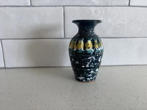 Vaso Bud Vintage Made In Italy metà secolo moderno 6 pollici giallo teal maculato - Foto 1 di 7