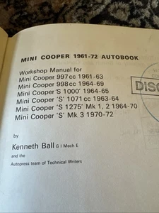 Mini 1959-1970 Autobook Car Workshop Manual by Kenneth Ball - Picture 1 of 5