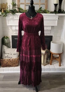 Vintage 90's Witchy Vampire Burgandy Velvet 2 Piece Top/Maxi Skirt Size 10 - Picture 1 of 11