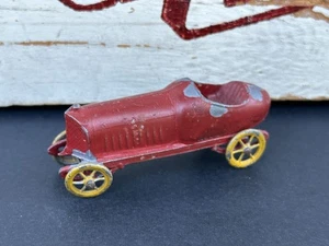 Vintage 1920s Metal Penny Toy Race Car Racer Red & Yellow 2 1/2" Made in France - Picture 1 of 7