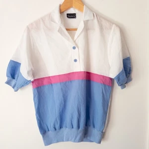 VTG Colorblock Top Womens M 80s 90s Colorful Retro Pastel Dopamine Maximalist - Picture 1 of 6