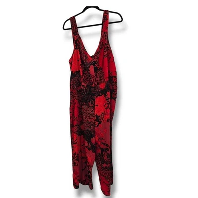 Mono Boho Mlle Gabrielle Para Mujer Talla 2X Rojo Negro Estampado Floral Pierna Ancha Foto 1 de 4