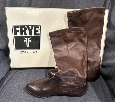 Frye Women’s Cindy Slouch Leather Tall Pull On Slouch Boots Brown Size 9.5 - Image 1 of 4