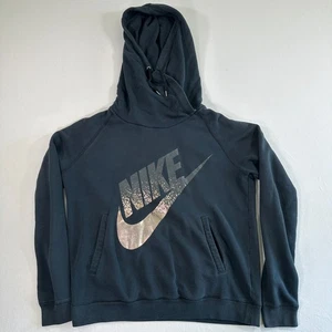 Nike Womens Hoodie Rally Funnel Metal Black Size L Sport Sweater - Picture 1 of 11