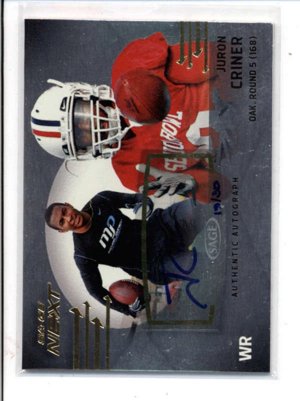 JURON CRINER 2012 SAGE NEXT AUTOGRAPH AUTO ROOKIE RC #19/30 AH5229 - Image 1 of 1
