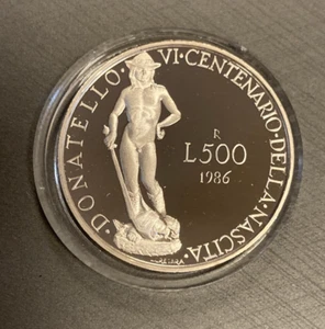 500 LIRE DONATELO 1986 FONDO SPECCHIO ARGENTO IN CAPSULA - Foto 1 di 3