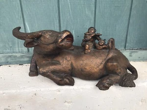 Scarce Antique Chinese Asia Lucky Fengshui Buffalo Bull Figurine Wood Sculpture  - Picture 1 of 12