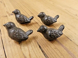 4 CAST IRON BIRD CABINET KNOBS PULLS DRAWER DRESSER HANDLES RUSTIC BIRDS SPARROW - Picture 1 of 9
