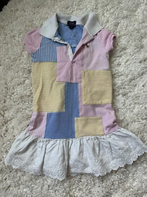 POLO RALPH LAUREN GIRLS PINK BLUE COLOR BLOCK SHIRTDRESS SIZ 5 - Image 1 of 4