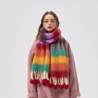 Dopamine Colored Fur Ball Scarf Atmosphere Couple Scarf Striped Shawl  Women