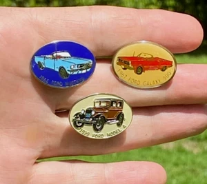 Vtg Ford Pin Lot of 3 - Mustang / Galaxy / Model A Enamel Oval Pin Lapel Hat - Picture 1 of 5