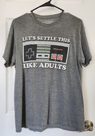 Nintendo NES Controller T-Shirt Lets Settle This Like Adults Graphic Gray Size M