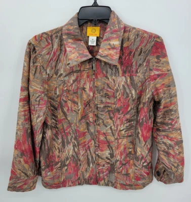 Ruby Road Shirt Jacket Womens 10 Brown Red Abstract Artsy Lightweight Zip Up - Image 1 of 4