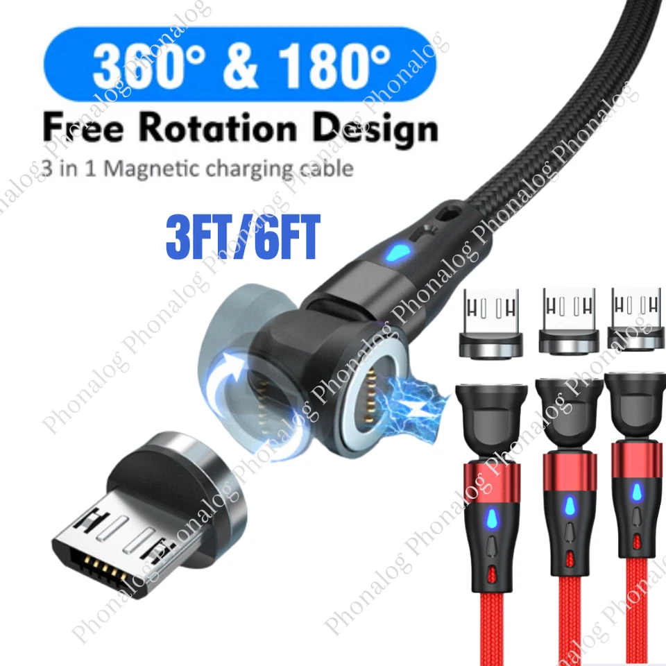 3 Pack Magnetic Micro USB Fast Charging Cable For Android Samsung Charger Cord - Image 1 of 4